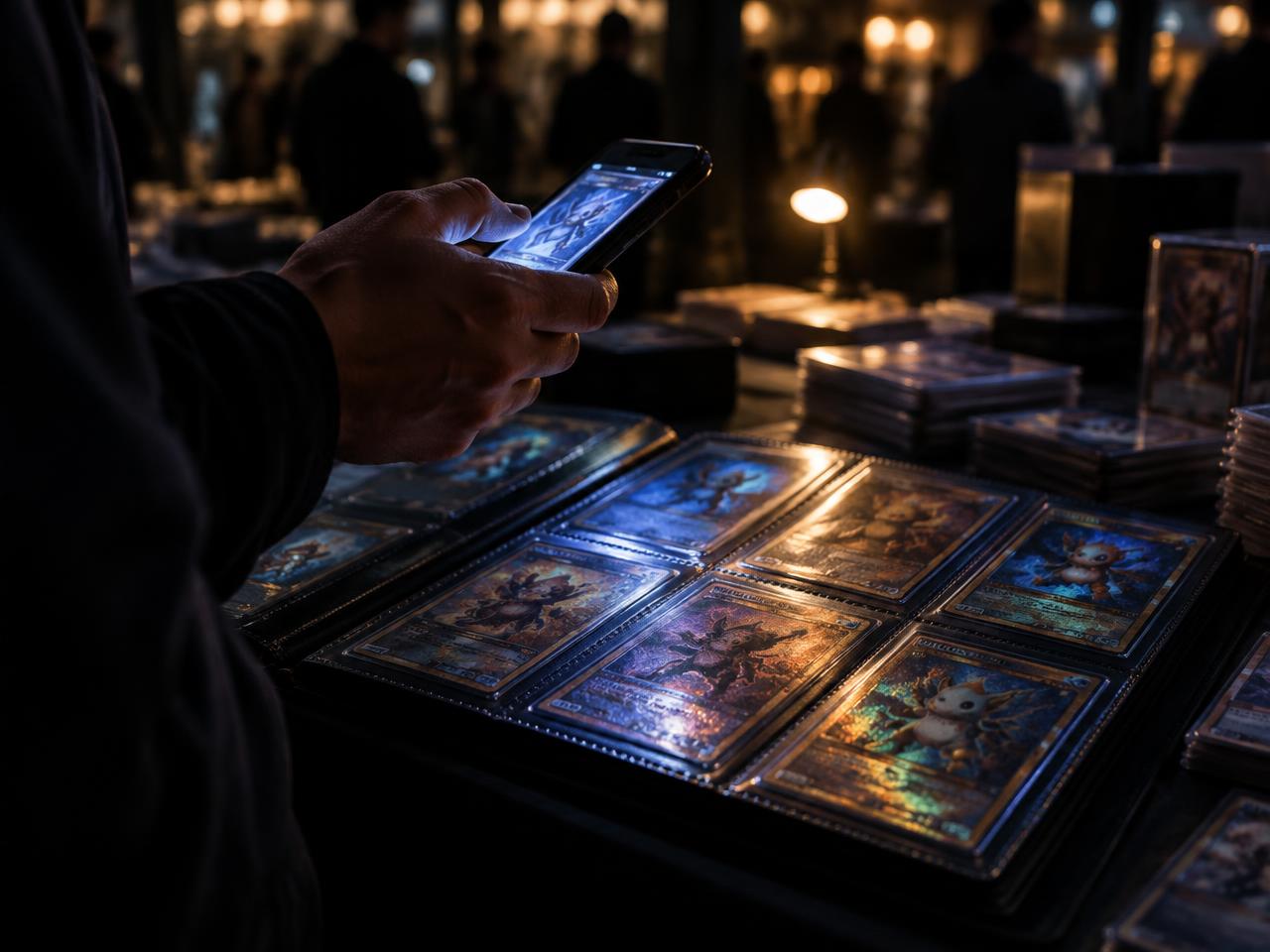 Prijs checken met je telefoon boven een map vol kaarten